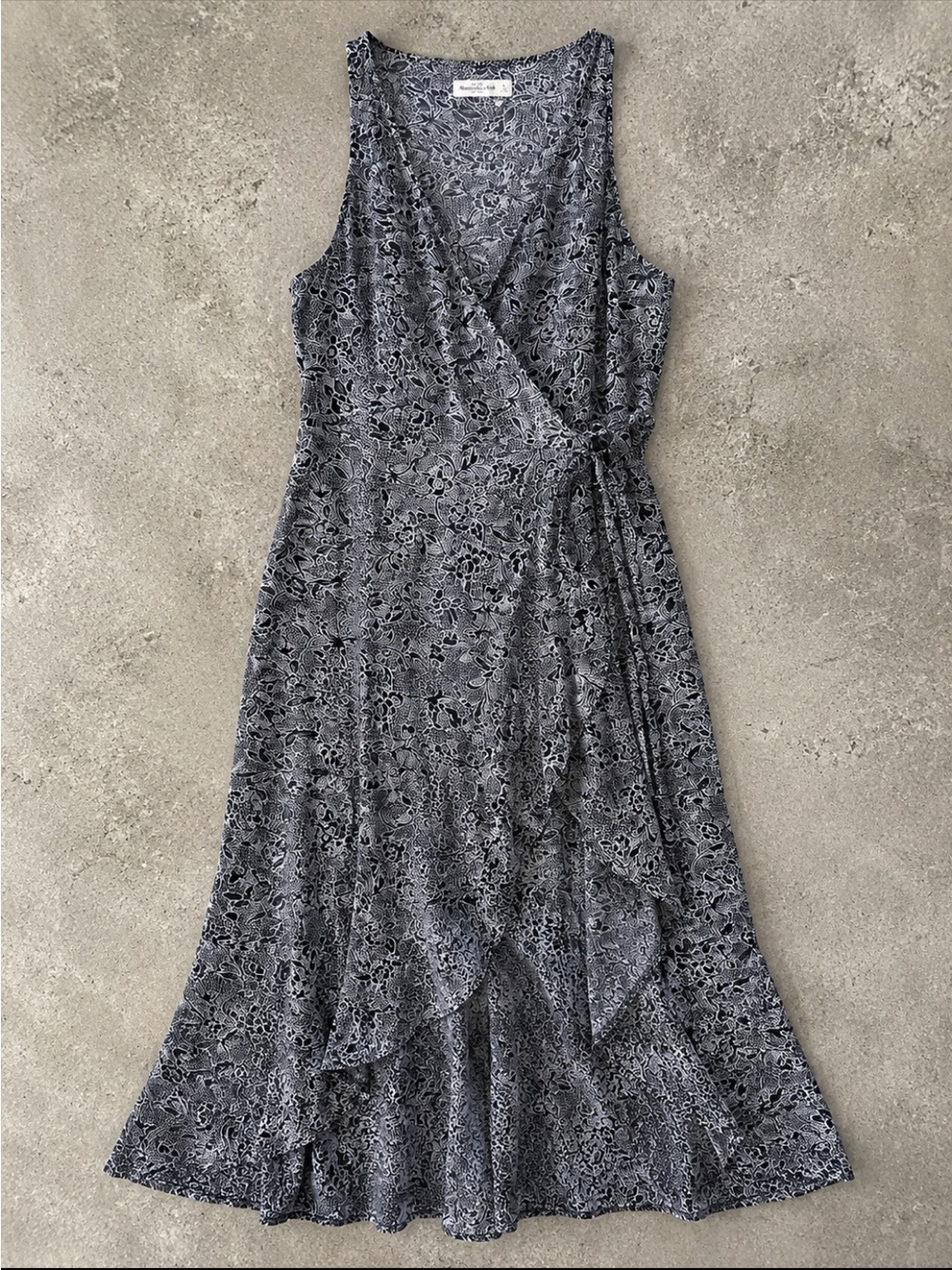 Abercrombie & Fitch Floral Wrap Midi Dress Woman Large Black White Sleeveless